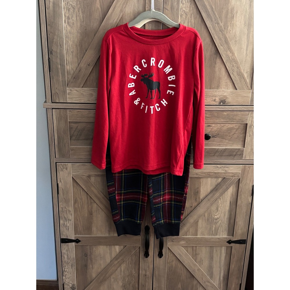 Abercrombie Kids Pajama Set Red Plaid Moose Logo Sleepwear Size 5/6 Long Sleeve